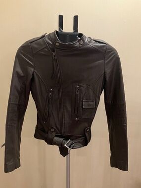 Taupe Coloured Lambskin Fitted Motorcycle Jacket